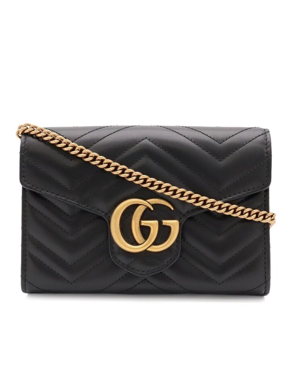 Gucci GG Marmont Shoulder Bag Chain Wallet 2-Way Clutch Quilted Leather Black